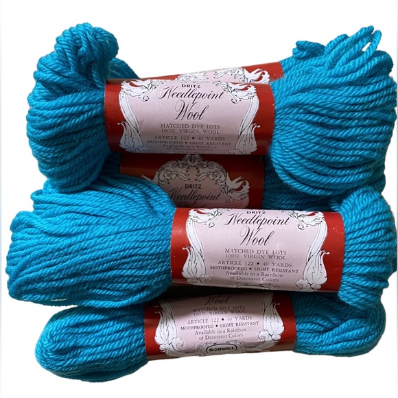 Turquoise VTG NOS Scovill Dritz Luxury 100% Virgin Wool Needlepoint 40 yds - Picture 3 of 5